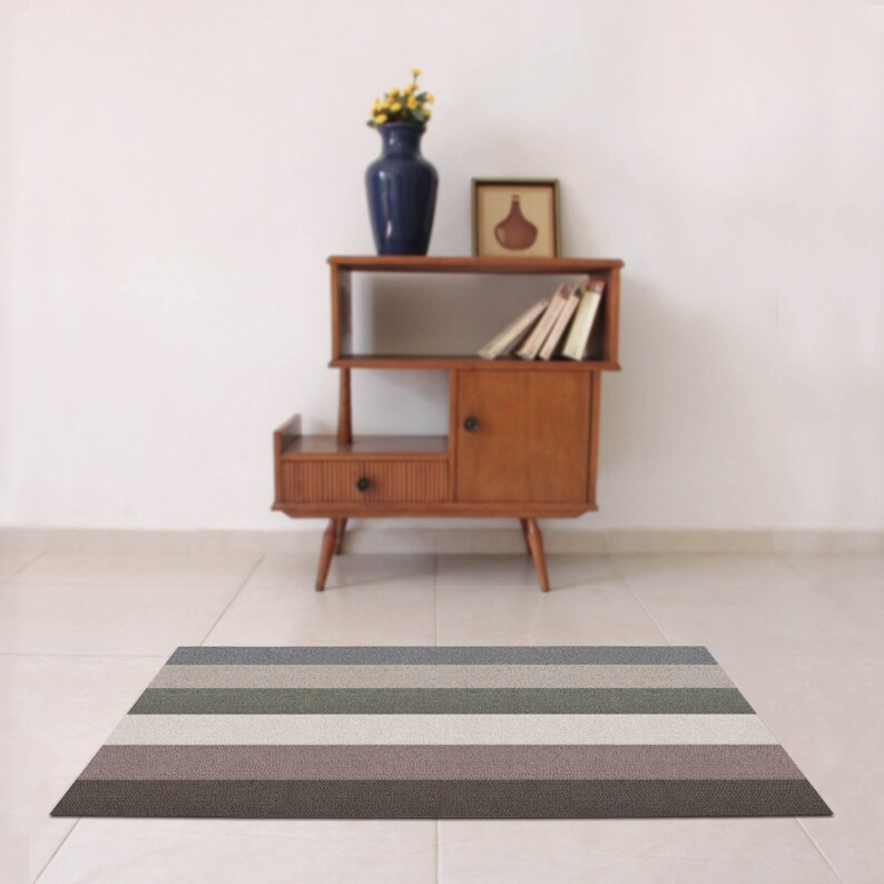 Strips Rug With a Woven Texture Printed on Linoleum PVC. - Etsy