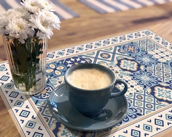 Blue Vinyl Placemats: Eclectic Tile Design, Kitchen Decor
