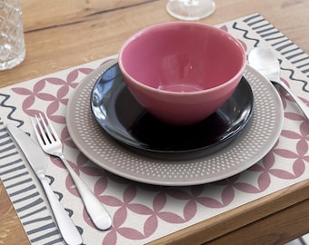 Pink placemets, vinyl table place mat. Dining table placemats set, printed to order. Art Mat place mats.
