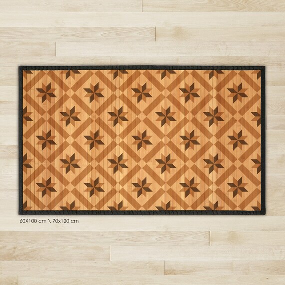 Printed Bamboo Area Rug Bamboo Carpet Wood Tile Pattern Etsy