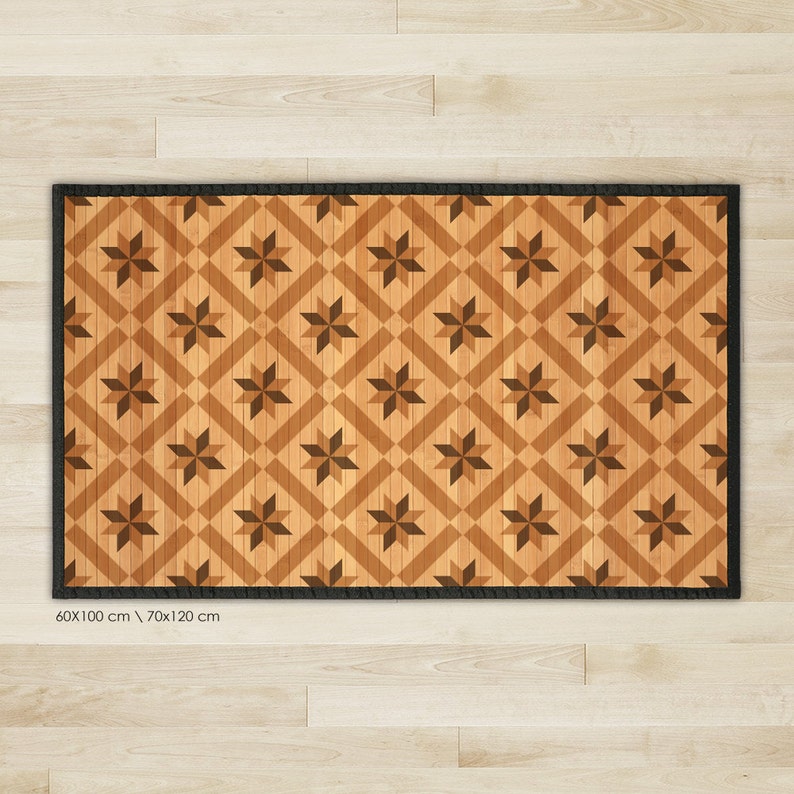 Printed Bamboo Area Rug Carpet Wood Tile Pattern Parquet Flooring Design