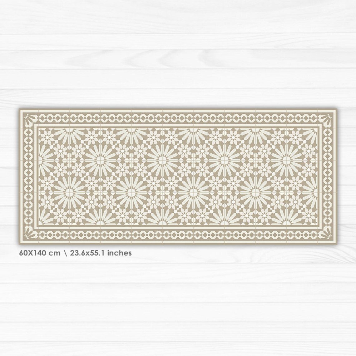 Tile Mat Rug Beige Vinyl Floor Mat With Moroccan Tiles Design. Linoleum Style Rug ...