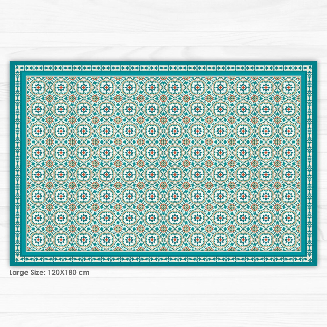 Turquoise Vinyl floor mat with decorative Spanish tiles Etsy