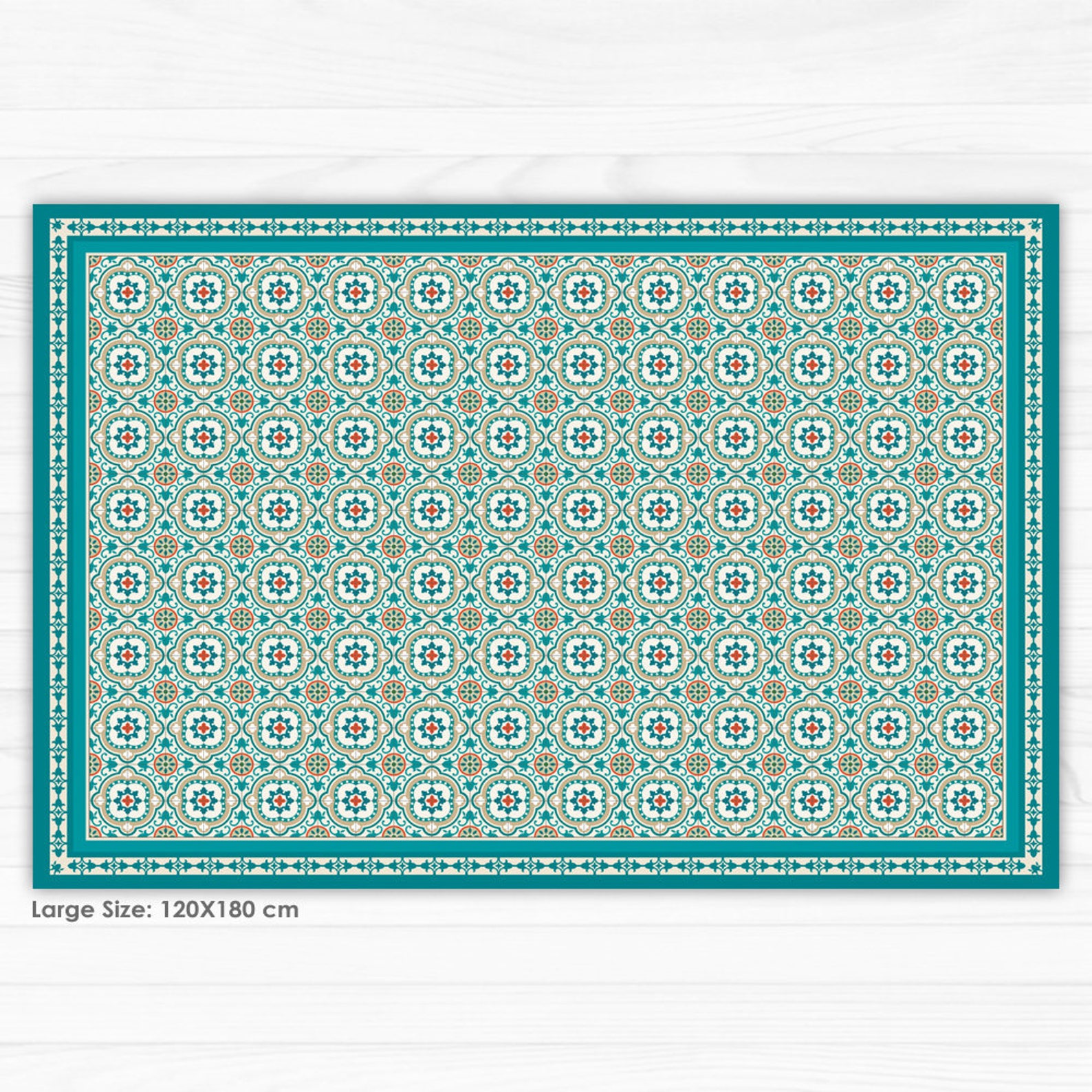 Turquoise Vinyl floor mat with decorative Spanish tiles Etsy
