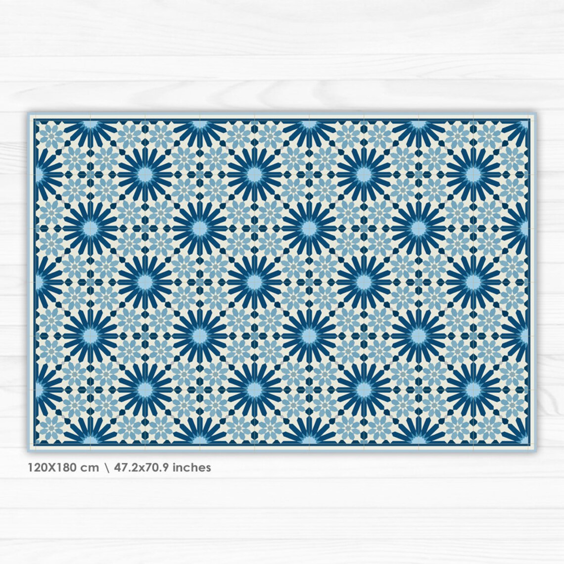 Dark blue Kitchen mat Vinyl floor mat with Moroccan tiles Etsy