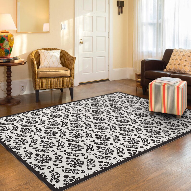 Black Damask Linoleum Printed Rug Vinyl Floor Mat Area Rug. Etsy UK