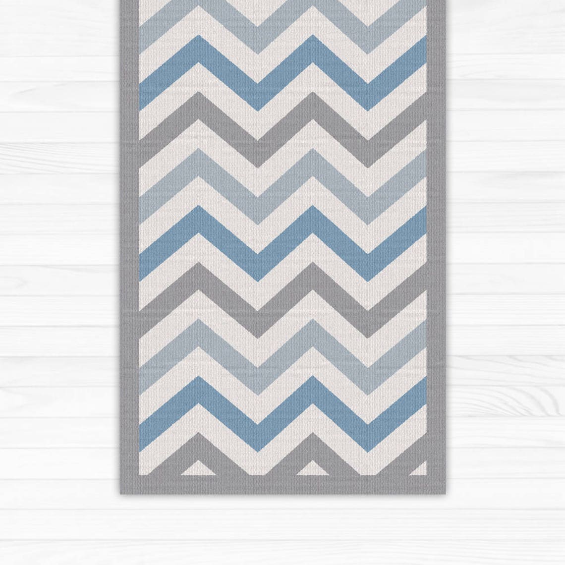Blue and Grey Chevron Rug Linoleum Art Mat. Printed Vinyl Etsy