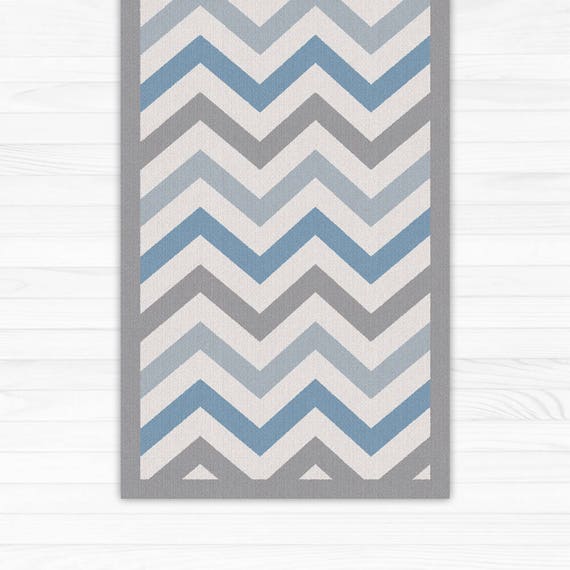 Blue And Grey Chevron Rug Linoleum Art Mat Printed Vinyl