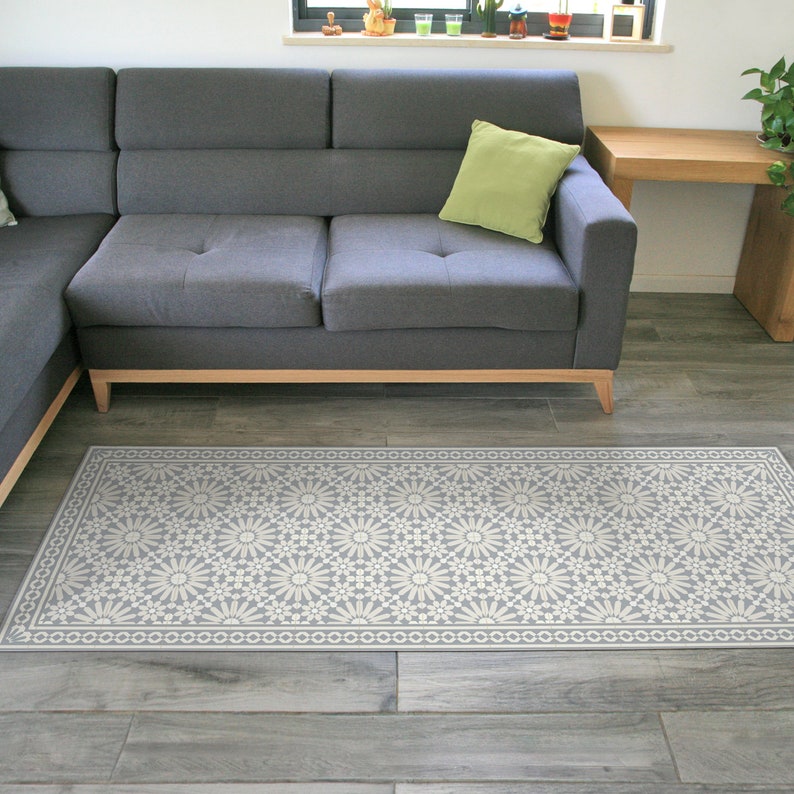 Light Gray Vinyl Runner Rug or Kitchen Runner Mat With Etsy UK