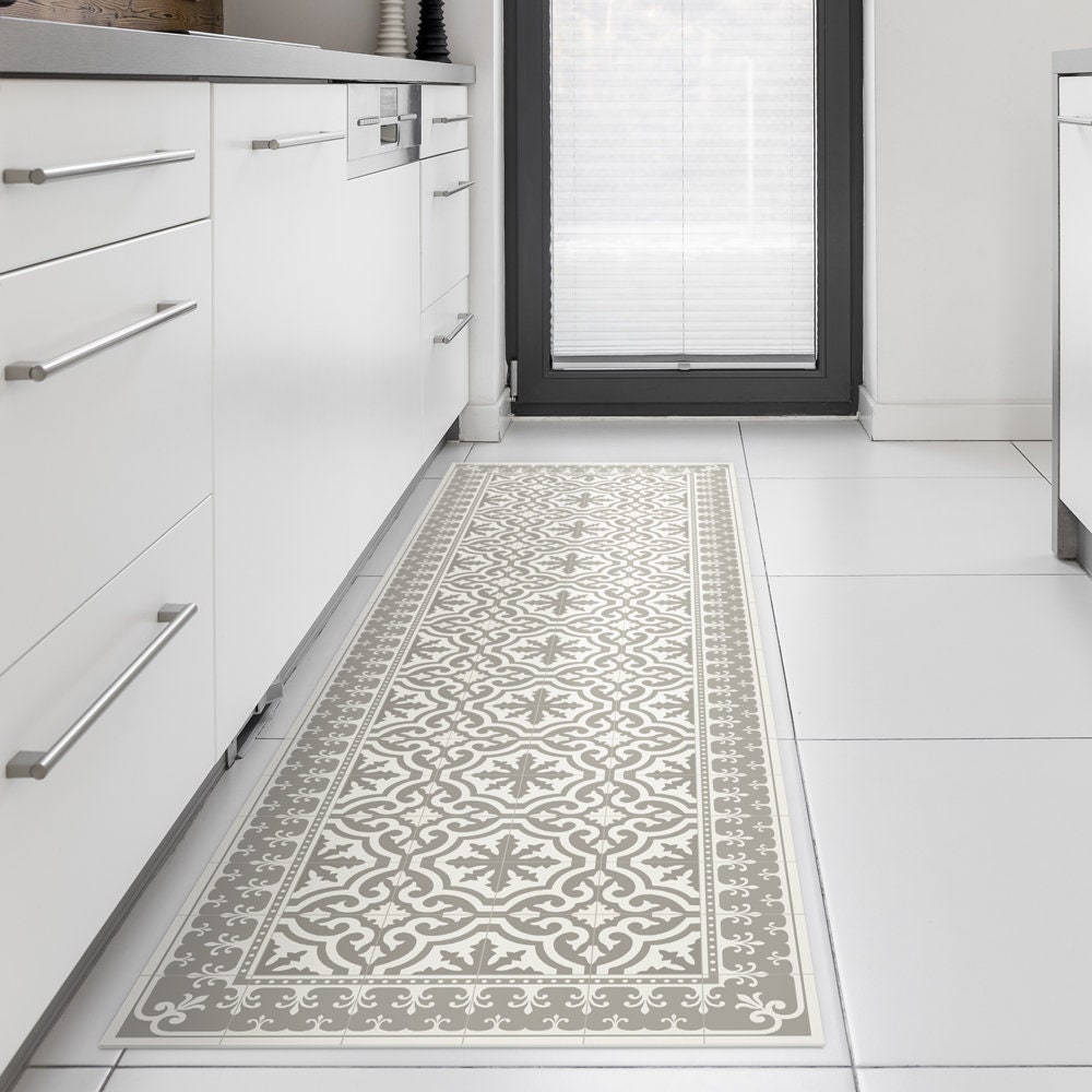 Tile Mat Rug Vinyl Tiles Floor Mat, Choose Your Mat Color. Linoleum Rug Printed to ...