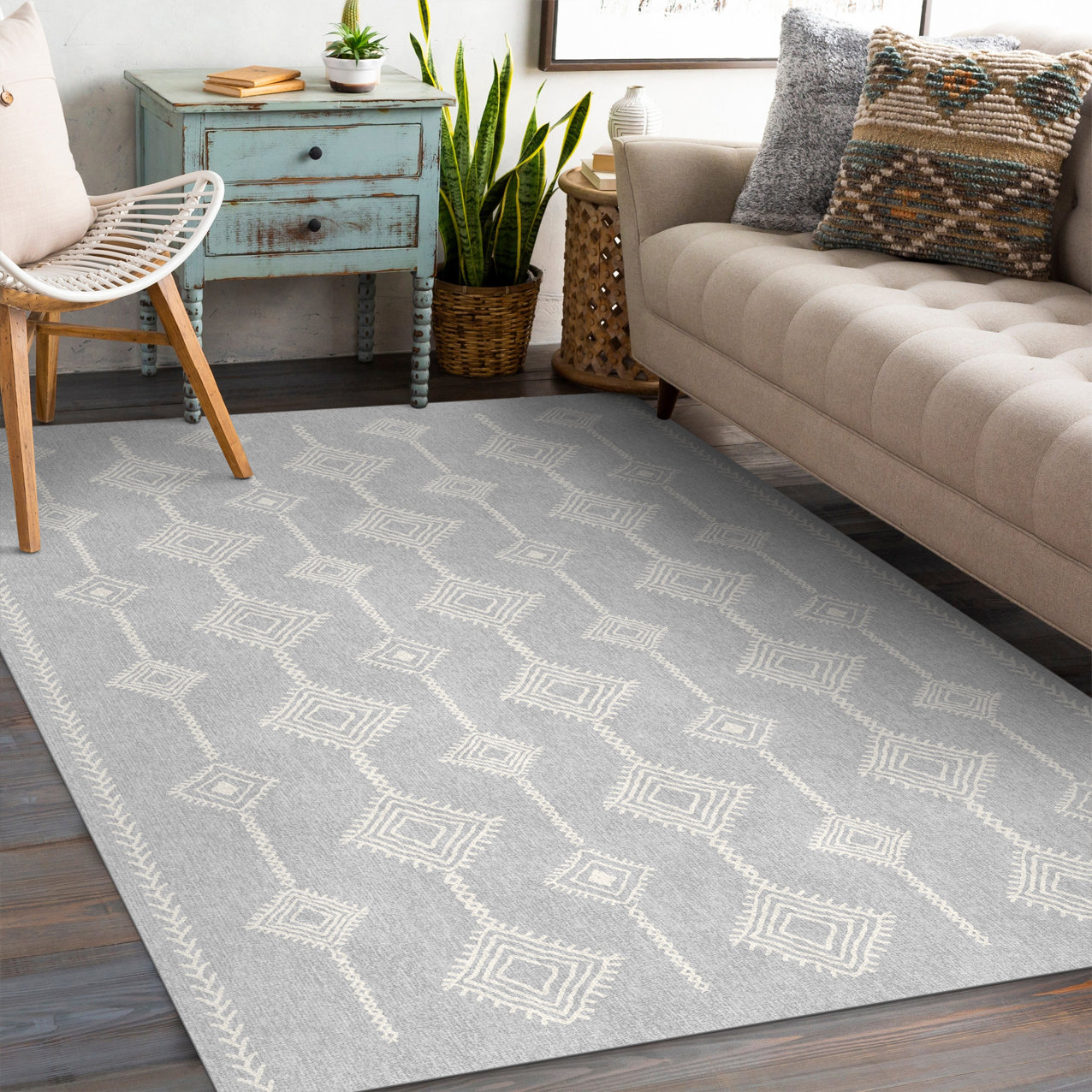 Vinyl Area Rug, Decorative Grey Tiles, Printed on PVC, Linoleum Carpet.  Kitchen Rug, Area Rug, Doormat Art Mat 