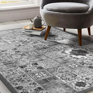 NEW - Ancient Rome, vinyl tiles floor mat in Gray. Pvc rug, Inspired by Italy, Authentic and elegant tile design. Great home and kitchen.