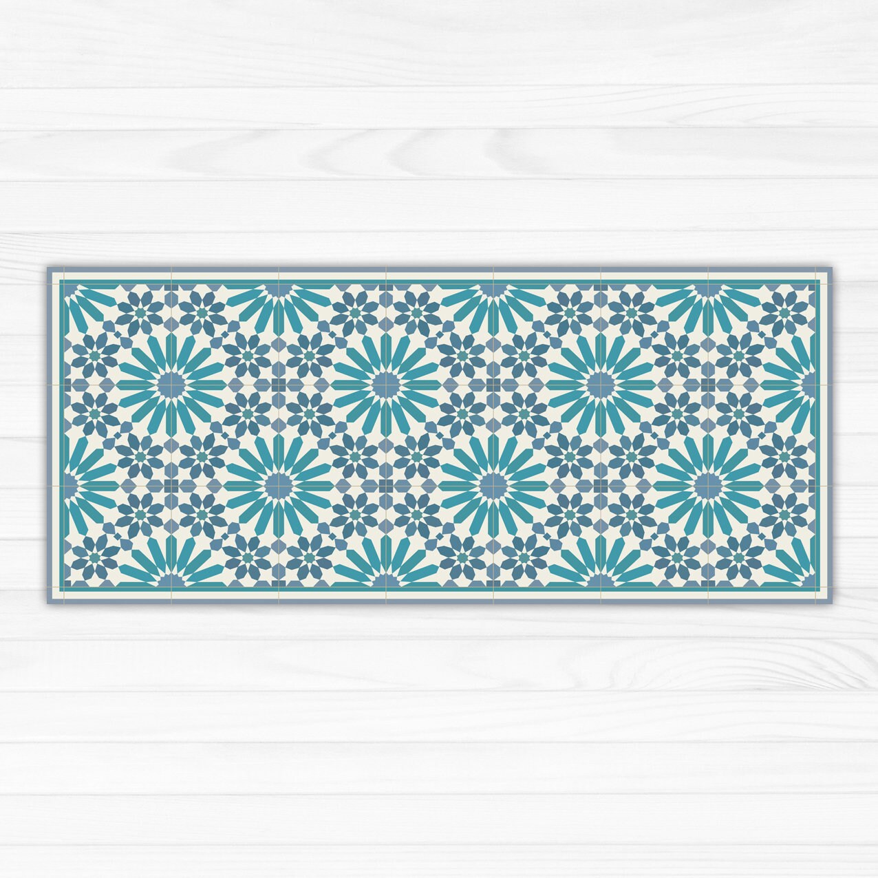 Turquoise and Blue Runner Rug Printed on Vinyl Floor Mat. Rug Etsy UK