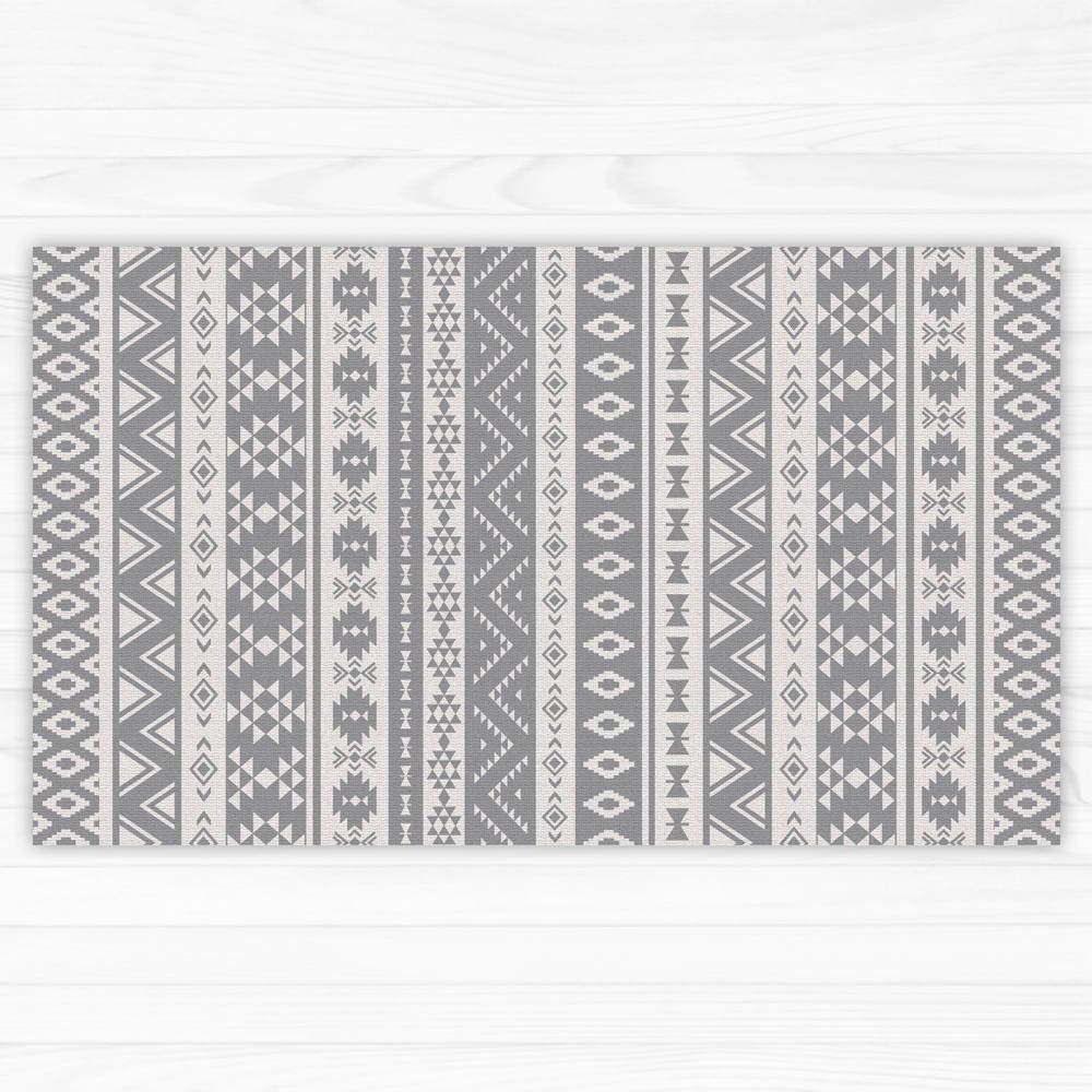 Grey Vinyl Rug, PVC Mat With Ethnic Pattern in Grey and White. Printed Floor  Mat Art Mat. - Etsy