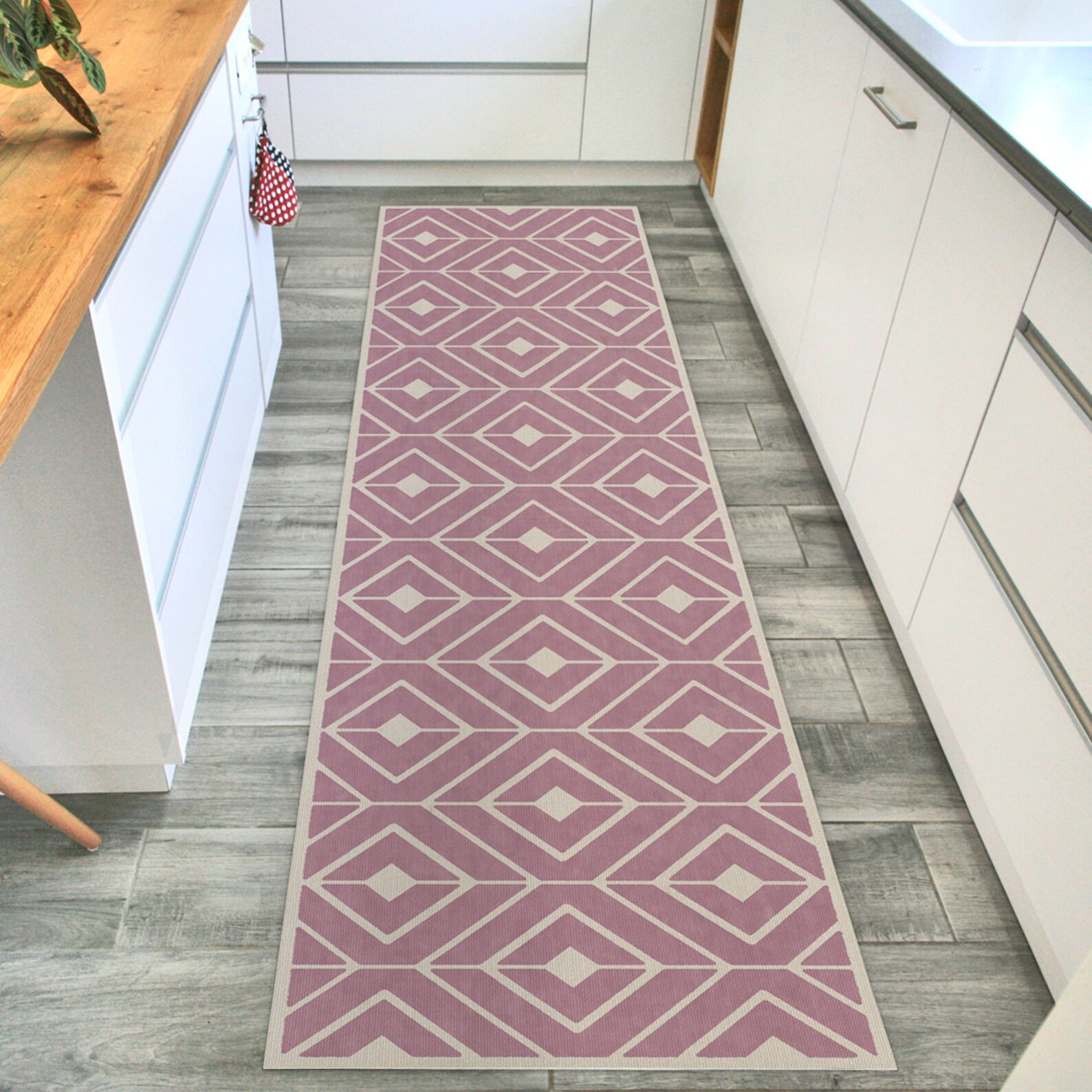 Pink Runner Rug. Vinyl Floor Runner With Geometric Design. Home Decor ...