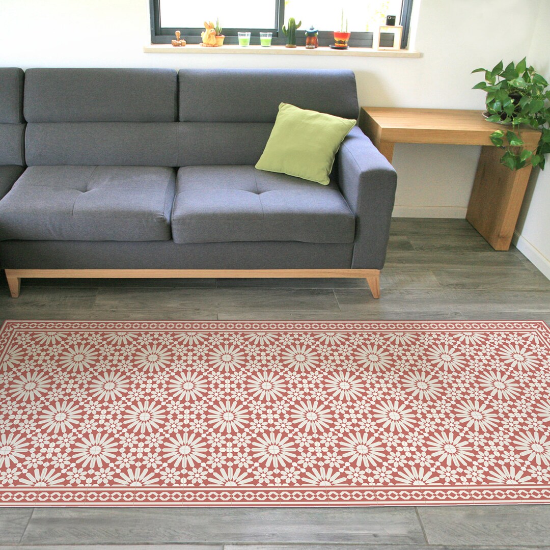 Terracotta Vinyl Runner Rug or Living Room Runner Rug With Moroccan ...