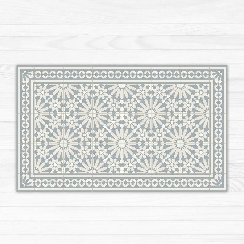Kitchen floor mat with gray Moroccan tiles deisgn. Kitchen mat, door mat, pet mat. Grey Zellige floor tiles. image 2