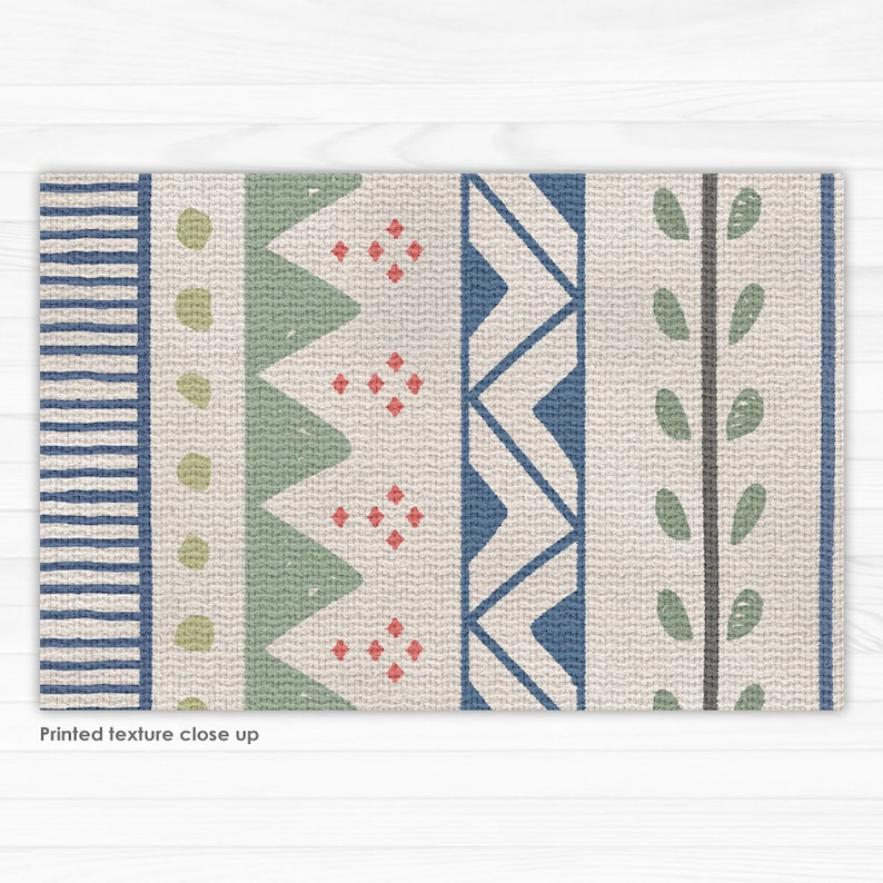 Geometric Blue and Green Kitchen Rug Vinyl Floor Mat. Kitchen Etsy