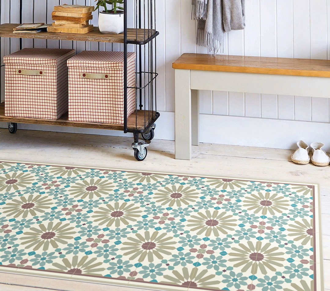 Vinyl Runner Rug With Moroccan Inspired Pattern. Vinyl Hallway Rug