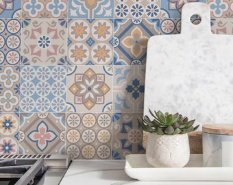 Retro Blue Tile Stickers: Eclectic Peel & Stick Wall Decals
