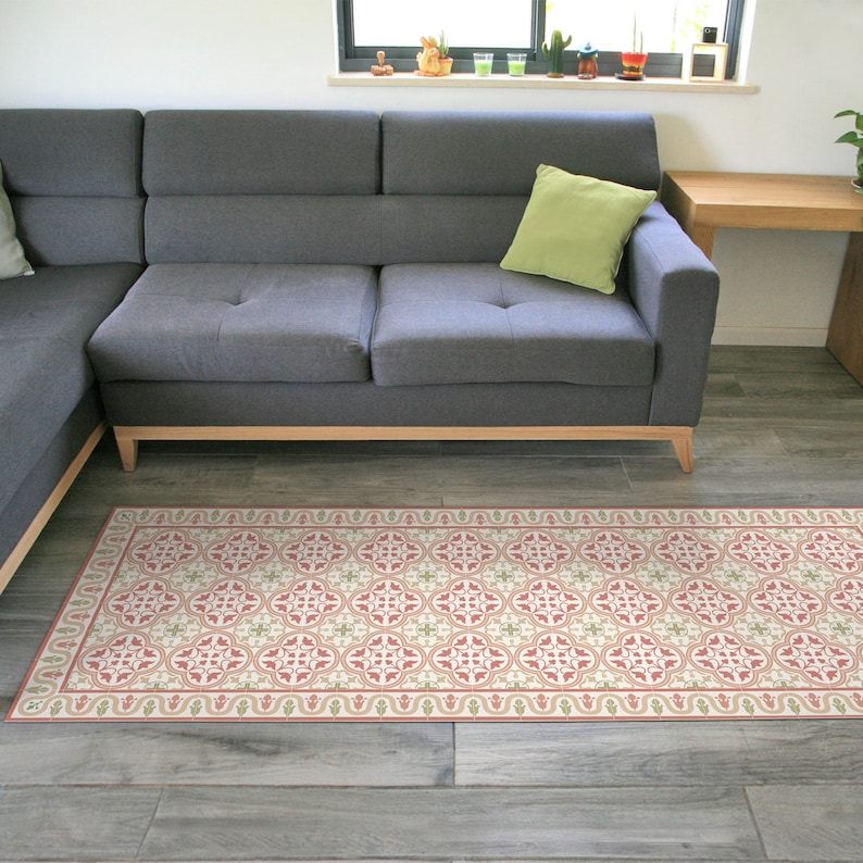Terracotta runner rug printed on a vinyl floor mat. Spanish | Etsy