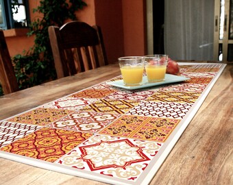 Orange and red table runner. Elegant vinyl runner, printed to order. PVC mat - Art Mat