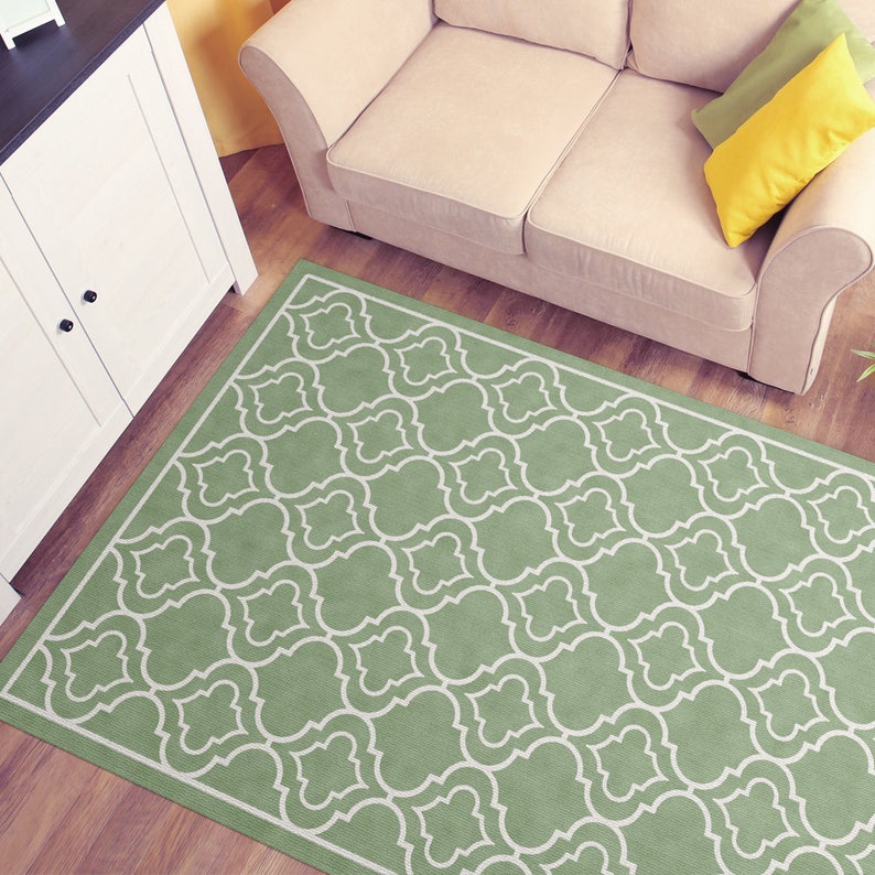 Vinyl Floor Mat in Green or Blue. Printed Linoleum Rug PVC Etsy UK
