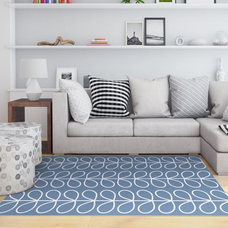 Vinyl Area Rug Blue Graphic Leaves Design Printed on PVC Etsy