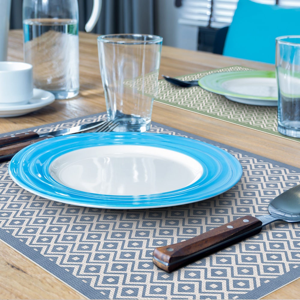Blue and Green Linoleum Placemats Geometric Pattern Table Etsy Australia