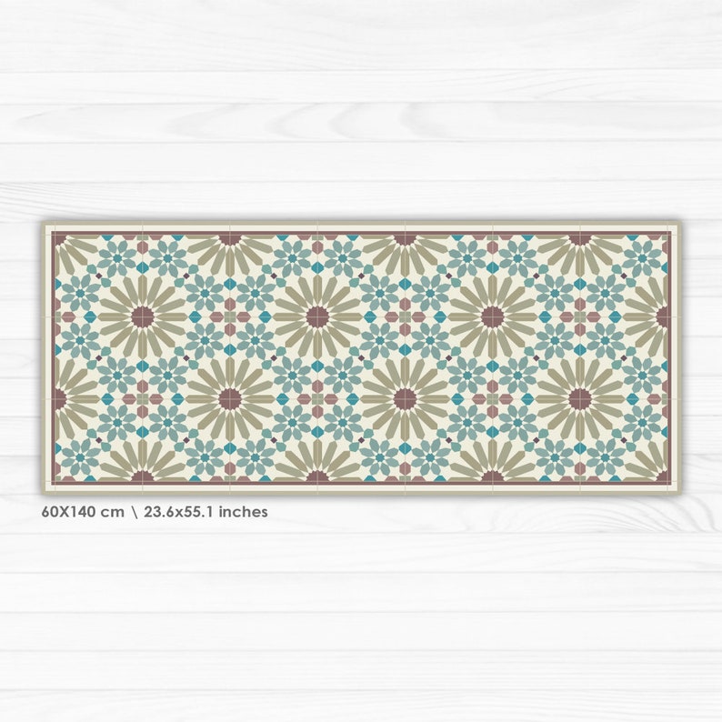 Vinyl runner rug with Moroccan inspired pattern. Vinyl hallway Etsy