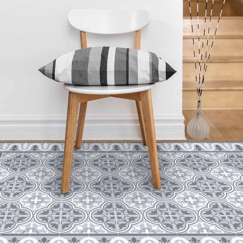 Vinyl Area Rug Decorative Grey Tiles Printed on PVC Etsy