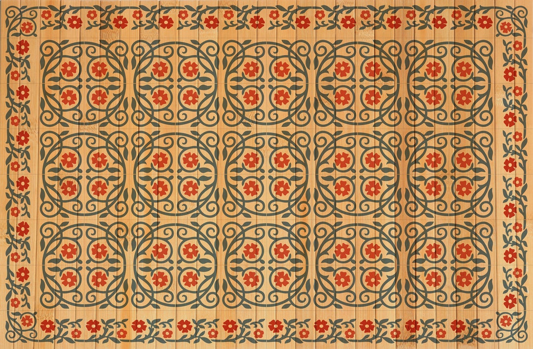 Blue and Red Elegant Spanish Tiles Design Printed on Bamboo Placemats