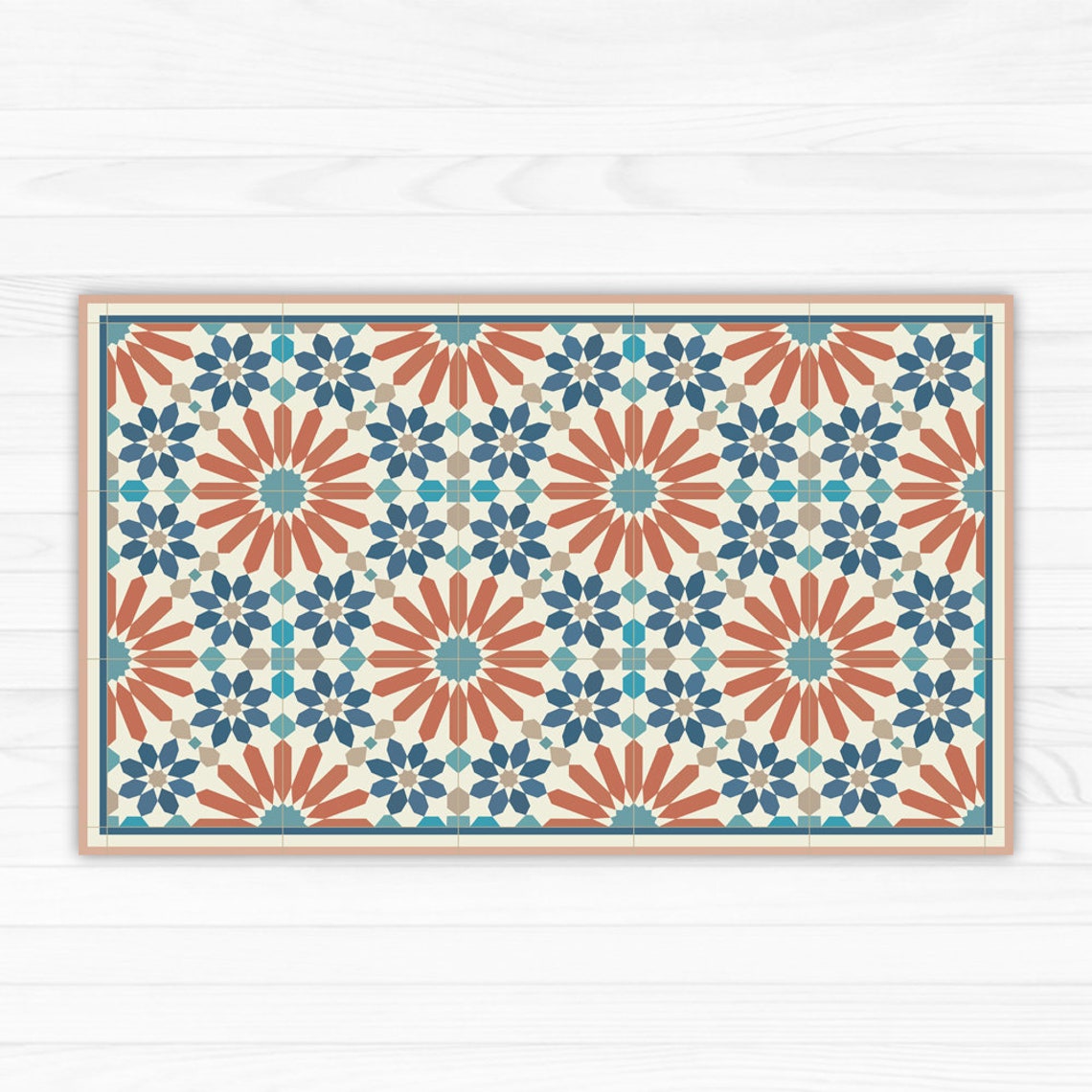 Kitchen vinyl floor mat with orange and blue Moroccan style Etsy