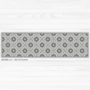 May include: A white and gray patterned runner rug with a geometric design. The rug is 80x280 cm / 32x110 inches.