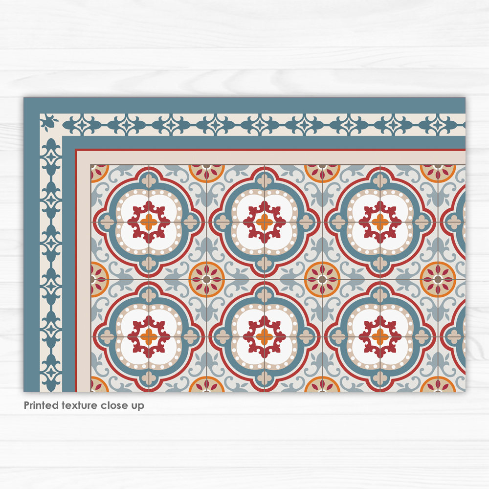 Tile Decal Rug Vinyl Floor Mat With Decorative Tiles Pattern in Blue. Spanish Style ...