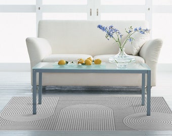 Abstract Waves Vinyl Floor Mat: Modern Geometric Gray PVC Rug