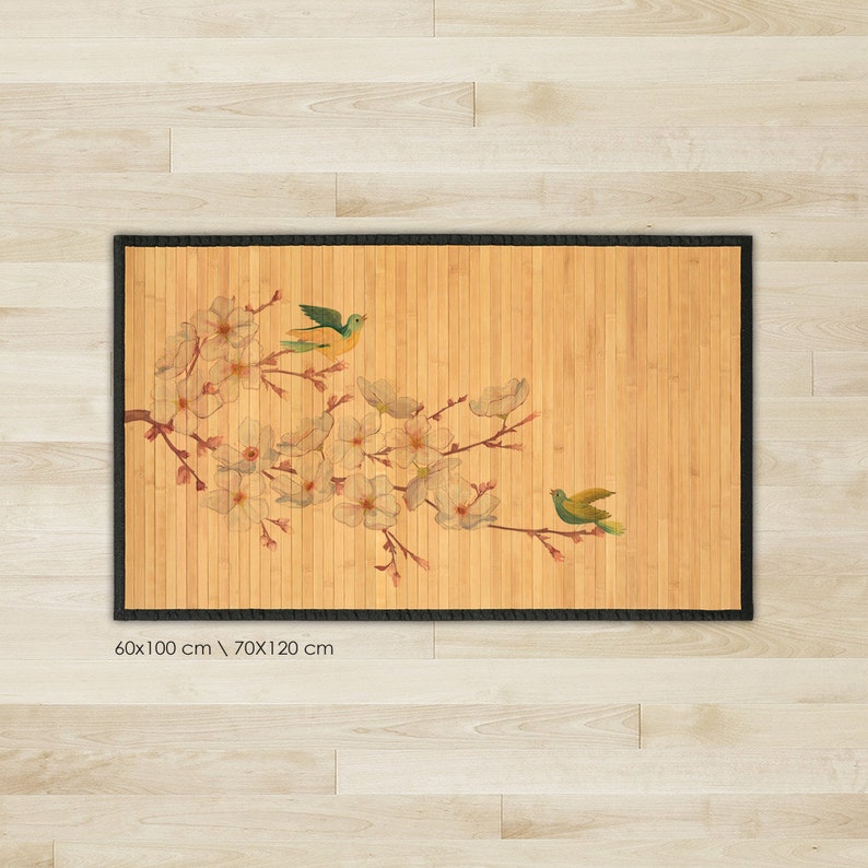 Printed Bamboo Mat area rug Oriental print of bird on Etsy
