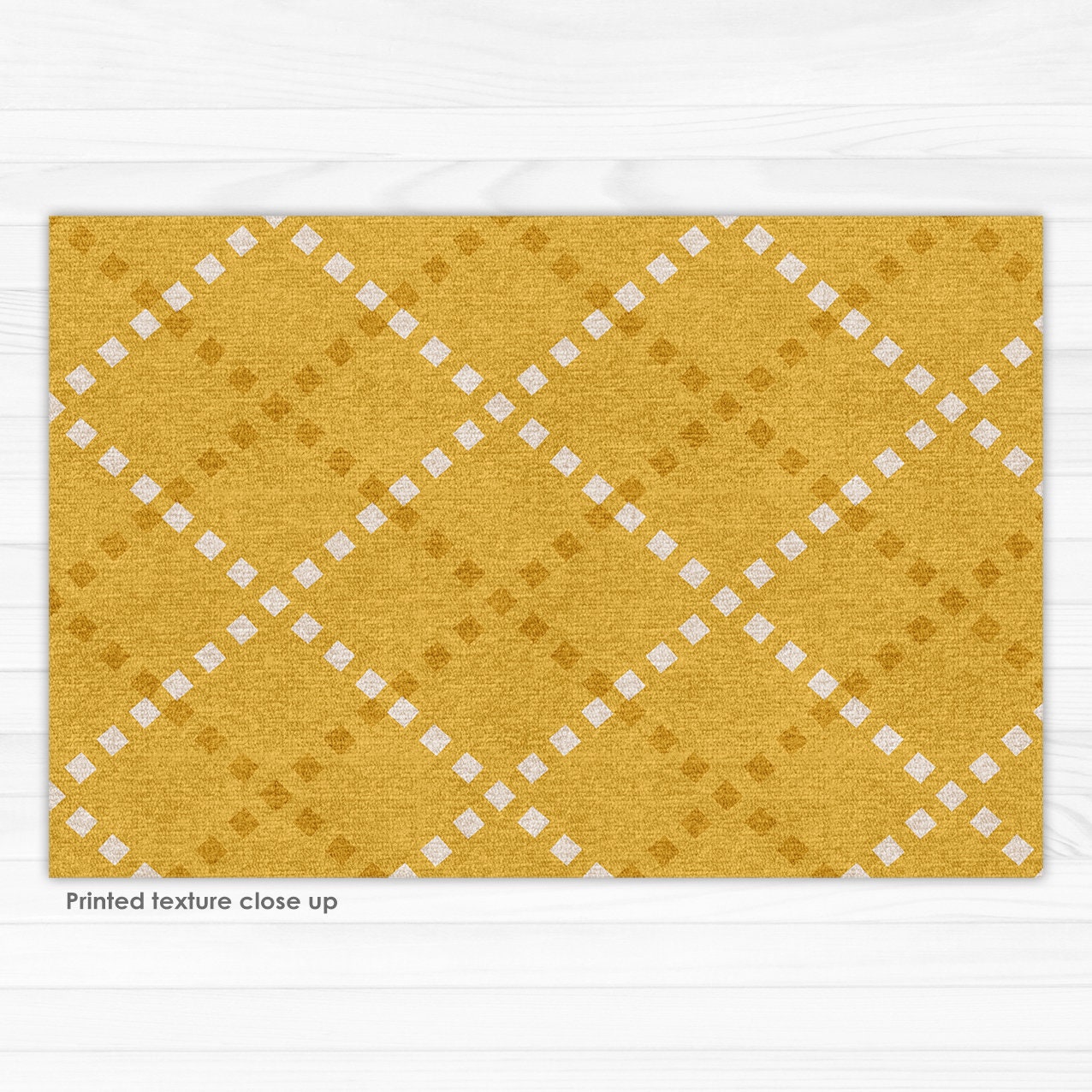 Yellow Geometric Modern Vinyl Floor Mat. Ikat Style Mat, Printed on PVC ...