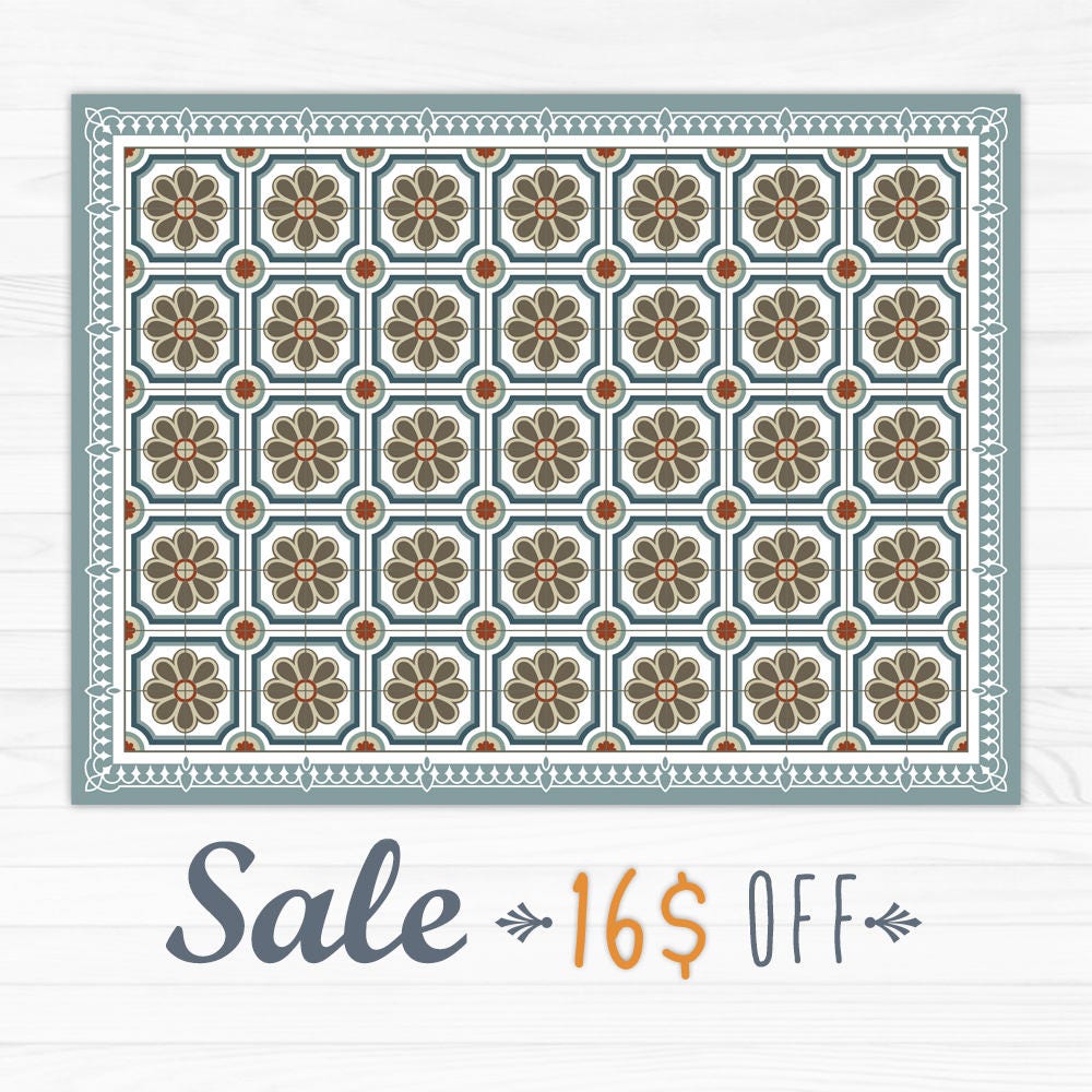 Sale Grey linoleum rug area rug vinyl mat with tiles and Etsy