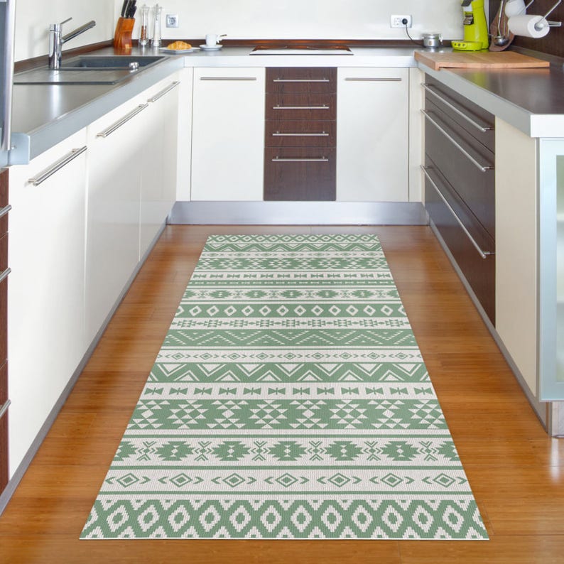 Kitchen rug printed on vinyl floor mat with green kilim Etsy