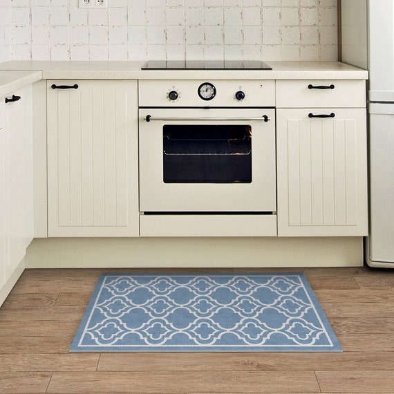 Vinyl Floor Mat In Green Or Blue Printed Linoleum Rug Pvc Etsy