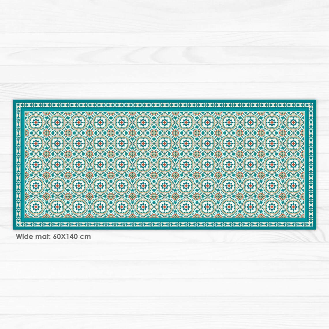 Turquoise Vinyl Floor Mat With Decorative Spanish Tiles Pattern. PVC ...