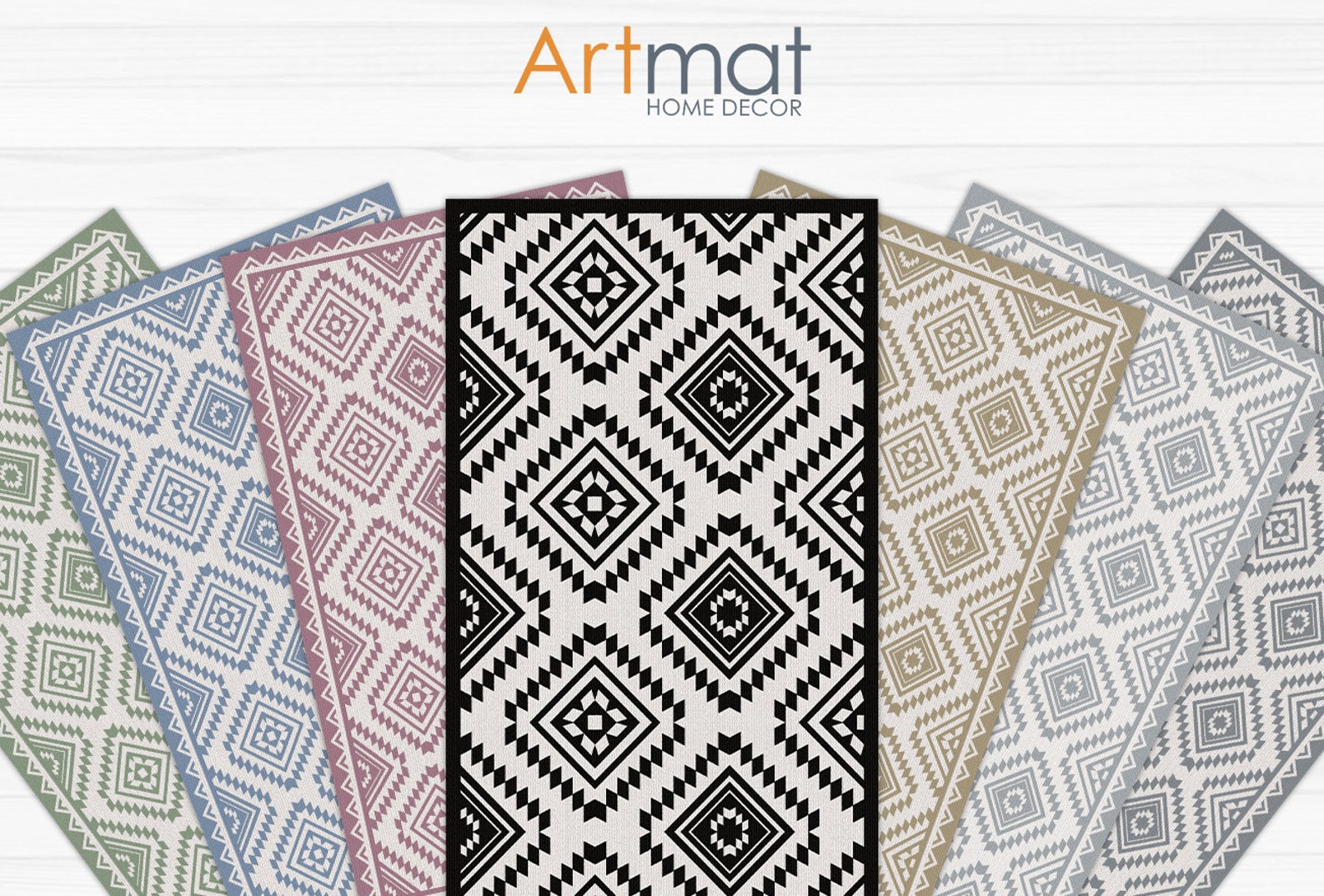 Linoleum Rug, With Printed Blue Kilim Pattern. Art Mat - Printed PVC ...
