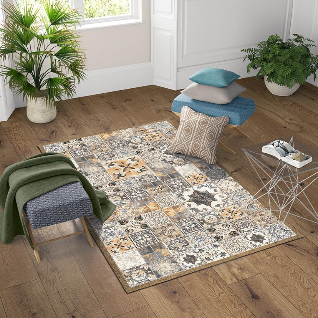 Beige Vinyl Floor Mat: Ancient Rome Tile Design, PVC Rug - Etsy