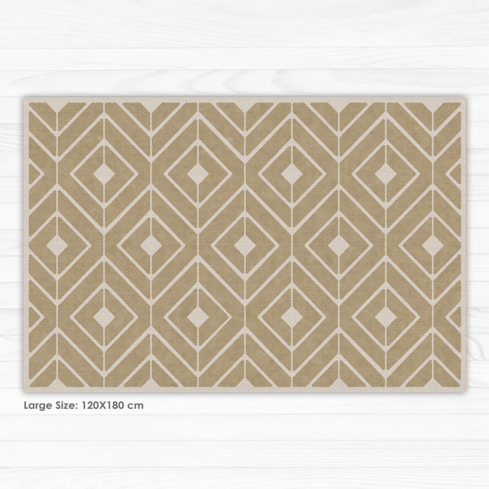 Geometric Beige Linoleum Rug Printed on PVC Art Mat. Vinyl Carpet With ...