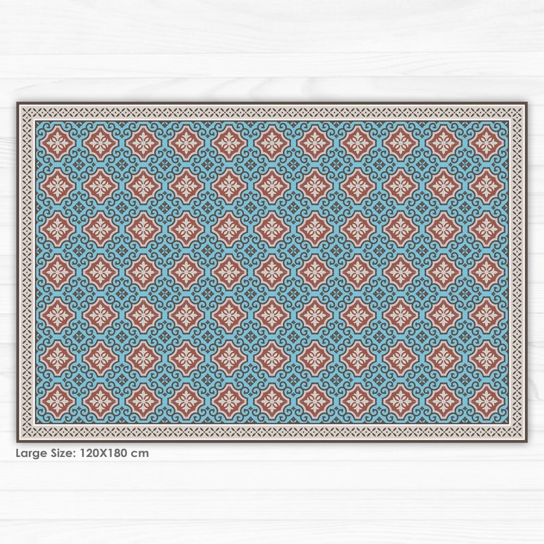 Linoleum Rug Turquoise & Terracotta Area Rug or Kitchen Mat Etsy