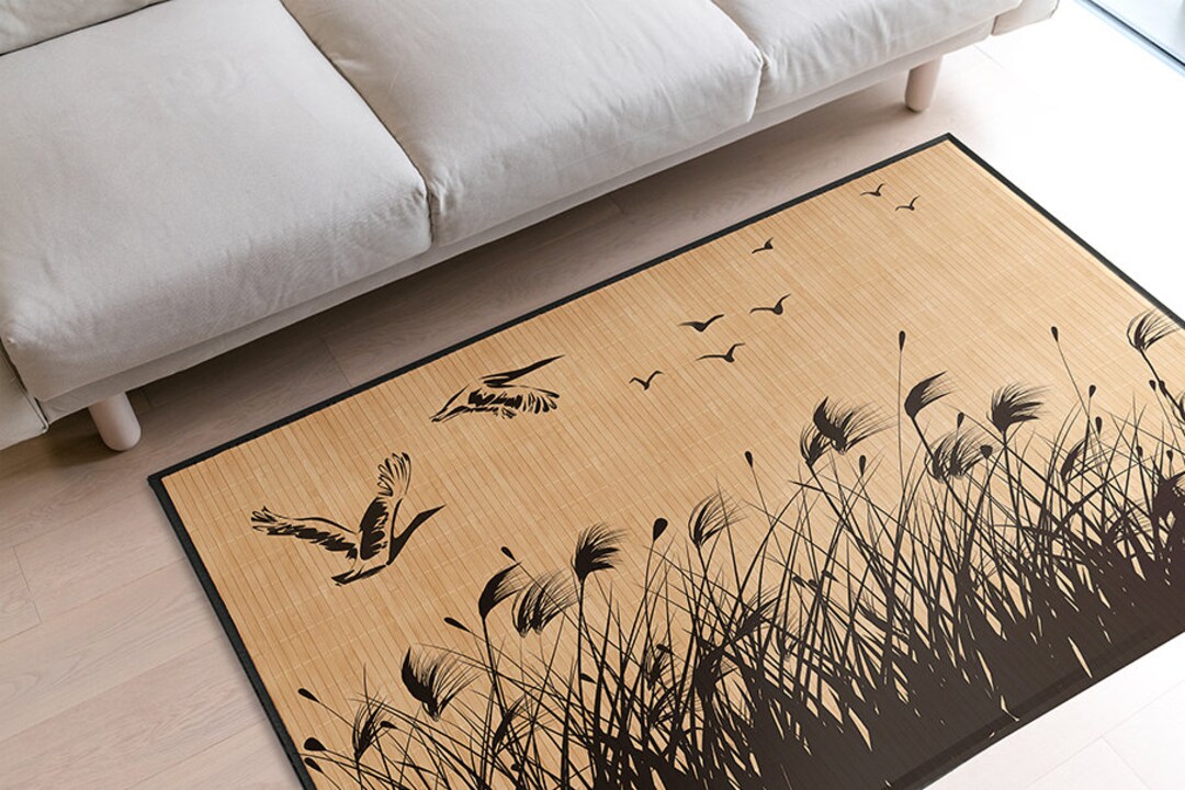 Japanese Illustration Bamboo Rug: Indoor Natural Fiber Mat - Etsy