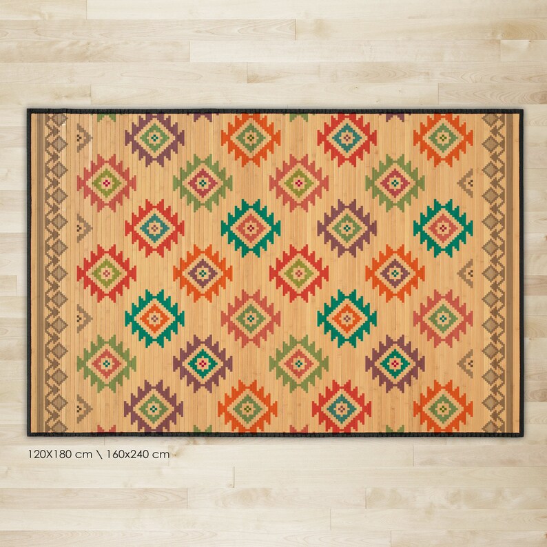 Printed Bamboo mat bamboo carpet Colorful ethnic pattern Etsy
