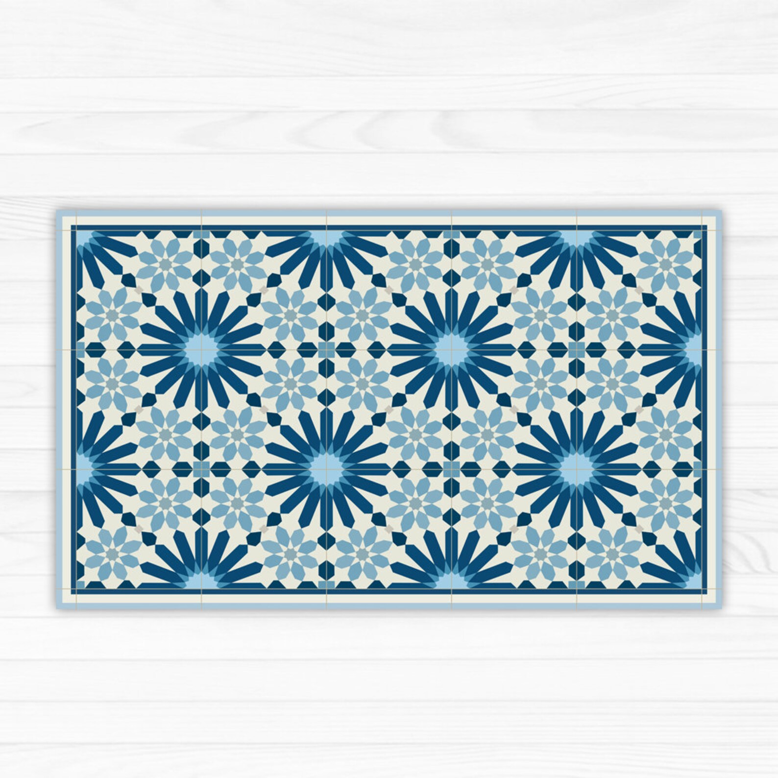 Dark blue Kitchen mat Vinyl floor mat with Moroccan tiles Etsy
