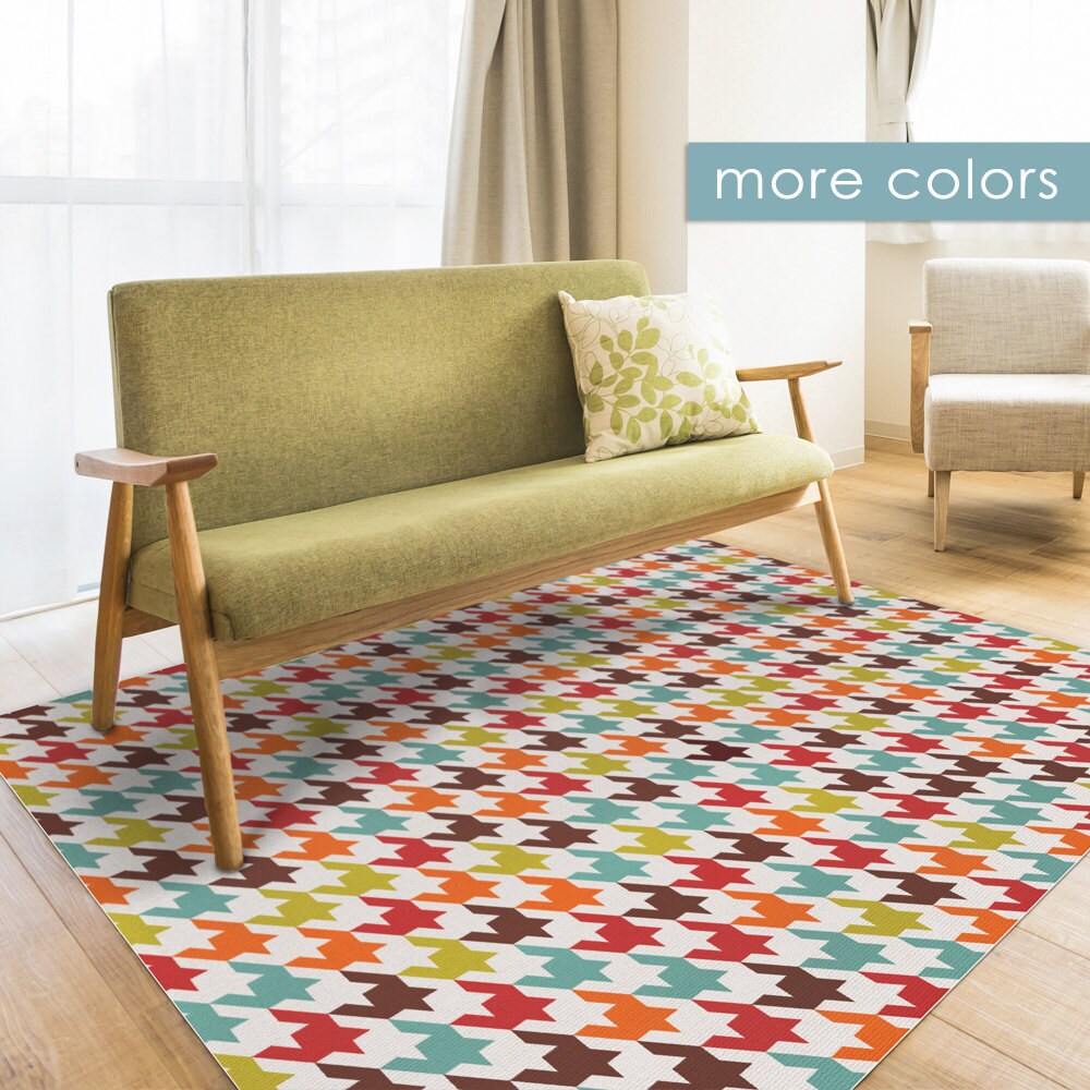 Colorful Vinyl Area Rug Houndstooth Pattern Area Rug / Etsy